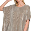 Zenana Corded Rib Oversized Short Sleeve Top - BROWN