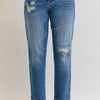 Judy Blue Full Size Mid Rise Bf Patch & Repair Destroy Release Hem Jeans Plus Size - MD