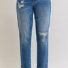 Judy Blue Full Size Mid Rise Bf Patch & Repair Destroy Release Hem Jeans Plus Size - MD