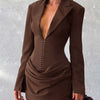 Full Size Blazer-Style Long Sleeve Mini Dress Plus Size - Brown