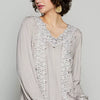 POL Floral Embroidery Woven Top with Lace Trim - ROMANTIC TAUPE