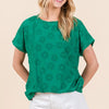 BOMBOM Textured Floral Pattern Short Sleeve T-Shirt - Green
