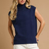 Umgee High-Low Turtleneck Sleeveless Sweater Top - Navy