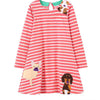Children's Striped Dog Long Sleeve Dress - Red