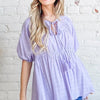 And The Why Textured Pintuck Blouse Top with Tassels - LAVENDER