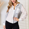 Double Take Color Block Curved Hem Shirt - Light Gray