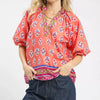 Umgee Boho Border Print Peasant Top - CORAL