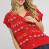 Umgee Button-Down Knit Vest with Floral Pattern - Red