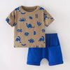 Children's Dinosaur Round Neck Top and Shorts Set - Camel