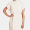 Zenana Short Sleeve Sweater Mini Dress - Ivory
