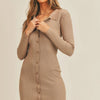 Mable Button Up Ribbed Mini Shirt Dress - Mocha