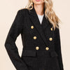 Mittoshop Plaid Texture Double-Breasted Long Sleeve Blazer - Black