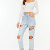 Kancan Open Pack Paperbag Mom Jeans - LIGHT