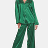 Zenana Satin Long Sleeve Shirt and Pants Pajama Set - Hunter Green