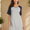 Round Neck Short Sleeve Contrast Lounge Dress - Light Gray
