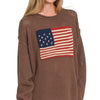 Zenana American Flag Crew Neck Sweater - BROWN