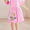 Children's Bunny Embroidered Round Neck Dress - Blush Pink