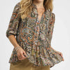 Umgee Paisley Print Peplum Blouse - GREEN / ORANGE