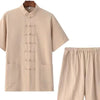 Men's Plus Size Chinese Style Top and Shorts Set - Apricot