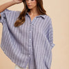 Annie Wear Striped Button Up Half Sleeve Shirt - Dusty Blue