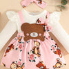 Children's Bear Long Sleeve Dress with Headband - White