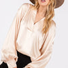 SAGE + FIG Notched Long Sleeve Blouse - Champagne