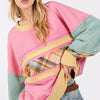 SAGE + FIG Mineral Wash Raw Edge Color Block Sweatshirt - Barbie Pink