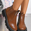 Round Toe Platform Boots - Dark Brown