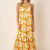 Mittoshop Watercolor Print Halter Neck Satin Maxi Dress - ORANGE