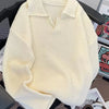 Men's Textured Knit Polo Collar Sweater - Apricot