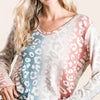 BiBi Gradation Leopard Print Textured Knit Top - TEAL/RUST/TAUPE
