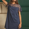 BiBi Crochet Lace Yoke Detailed Wrinkled Dress - DEEP NAVY