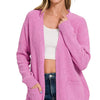 Zenana Melange Open Front Sweater Cardigan - MAUVE