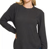 Zenana Full Size Raised Rib Round Neck Long Sleeve Top Plus Size - BLACK