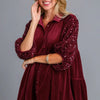Umgee Sequin Detail Tiered Back Half Sleeve Shirt - Wine