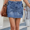 Criss-Cross Waist Detail Denim Mini Skirt - Blue