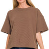 Zenana Full Size Double Knit Side Slits Hi Low Short Sleeve Top Plus Size - BROWN