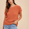 Annie Wear Round Neck Short Sleeve Sweater - Terracotta