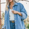 And The Why Button Down Corduroy Contrast Texture Long Sleeve Shacket - Blue