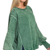 Zenana Acid Washed Batwing Sleeve Fleece Sweatshirt - DK GREEN