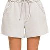 Zenana Acid Wash Fleece Drawstring Shorts With Pockets - LT CEMENT