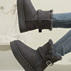 Fur Lining Ankle Boots with Buckle Strap - Gray