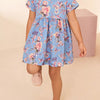 Children's Floral Print Short Sleeve Casual Dress - Multicolor
