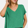 Zenana V-Neck Short Sleeve T-Shirt - Green