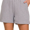 Zenana Cotton Slub Shorts - SLEET