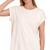 Zenana Full Size Cotton Modal Slub Rolled Sleeve T-Shirt Plus Size - SAND BEIGE