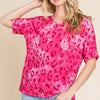 BOMBOM Leopard V-Neck Short Sleeve T-Shirt - Fuchsia