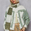 POL Button Down Patchwork Denim Jacket with Floral Print Details - OFF WHITE