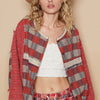 POL Round Neck Long Sleeve Plaid Shirt - Red Multi