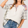 SAGE + FIG Plaid Half Button Gauze Top - Ivory